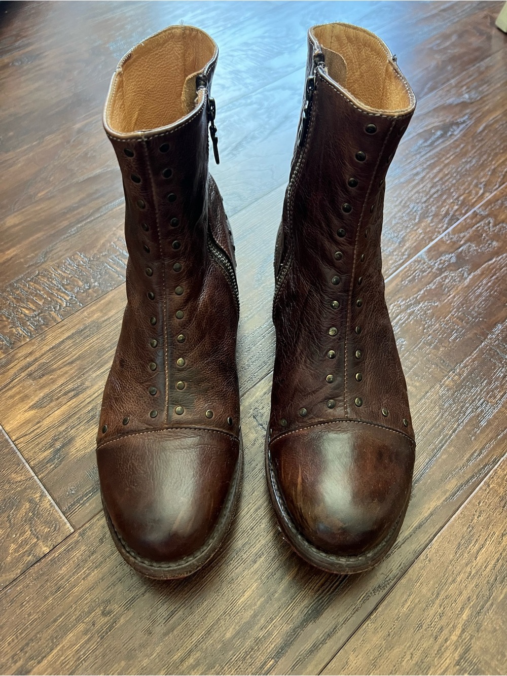 Bed|Stü Cobbler Brown Leather Studded Ankle Boots 8.5